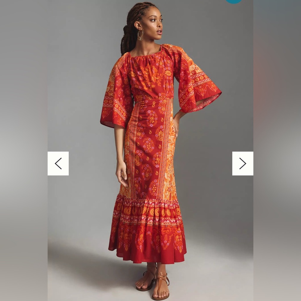 Farm Rio Printed Cutout Tiered-Hem Dress